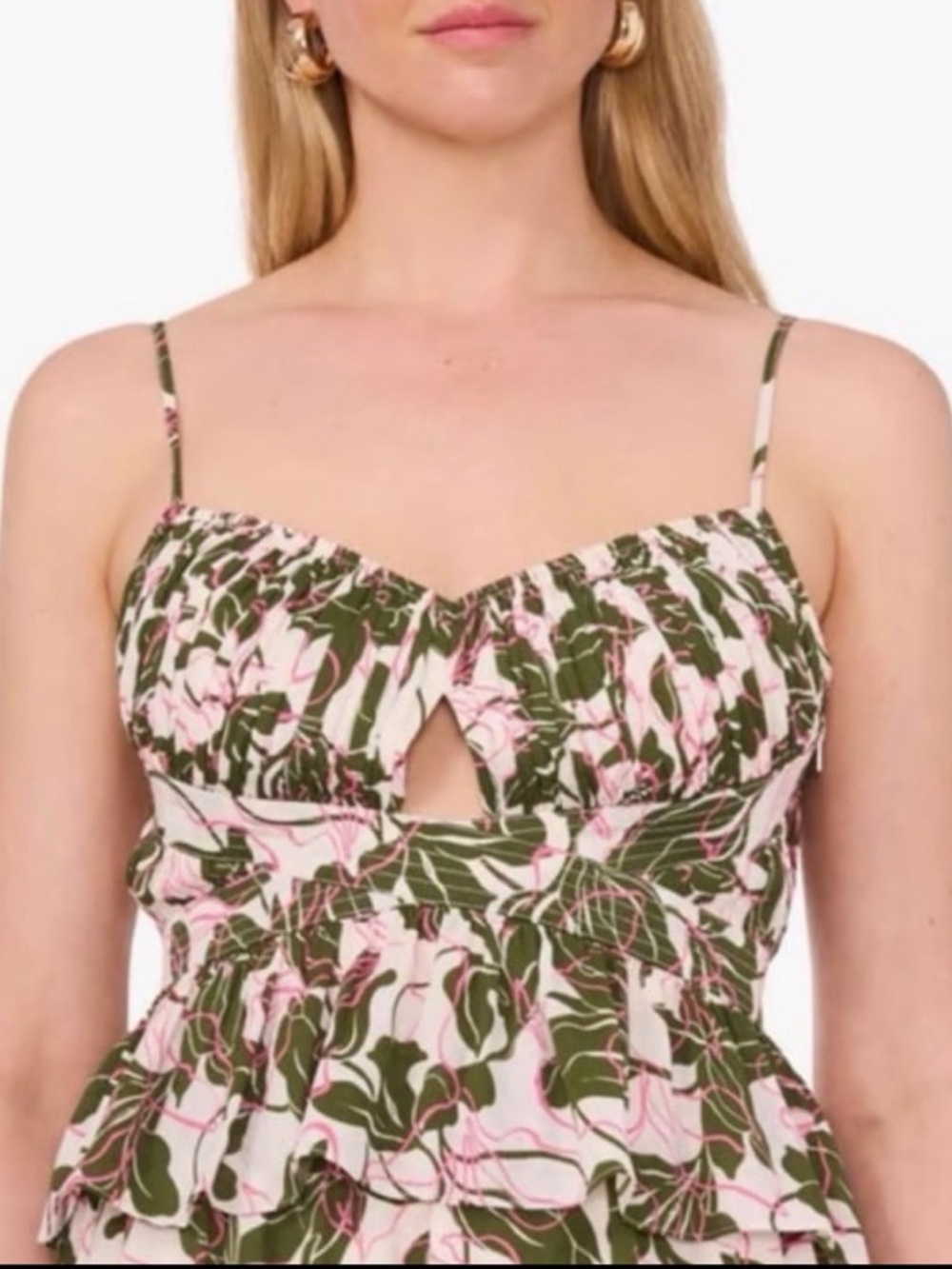 Parker Floral Crop Top Cut Out Ruffle Festival Cottagecore Boho Palm Print NWT 6